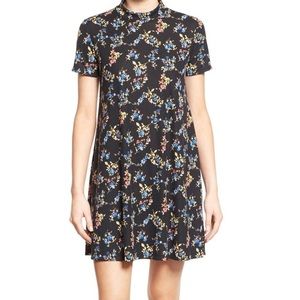 LUSH Black Floral Print Mock Neck Dress